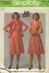 7965 SIMPLICITY 1977 JIFFY KNIT PULLOVER CAP SLEEVE V DRESS, SS JACKET PATTERN 16 38 UNCUT